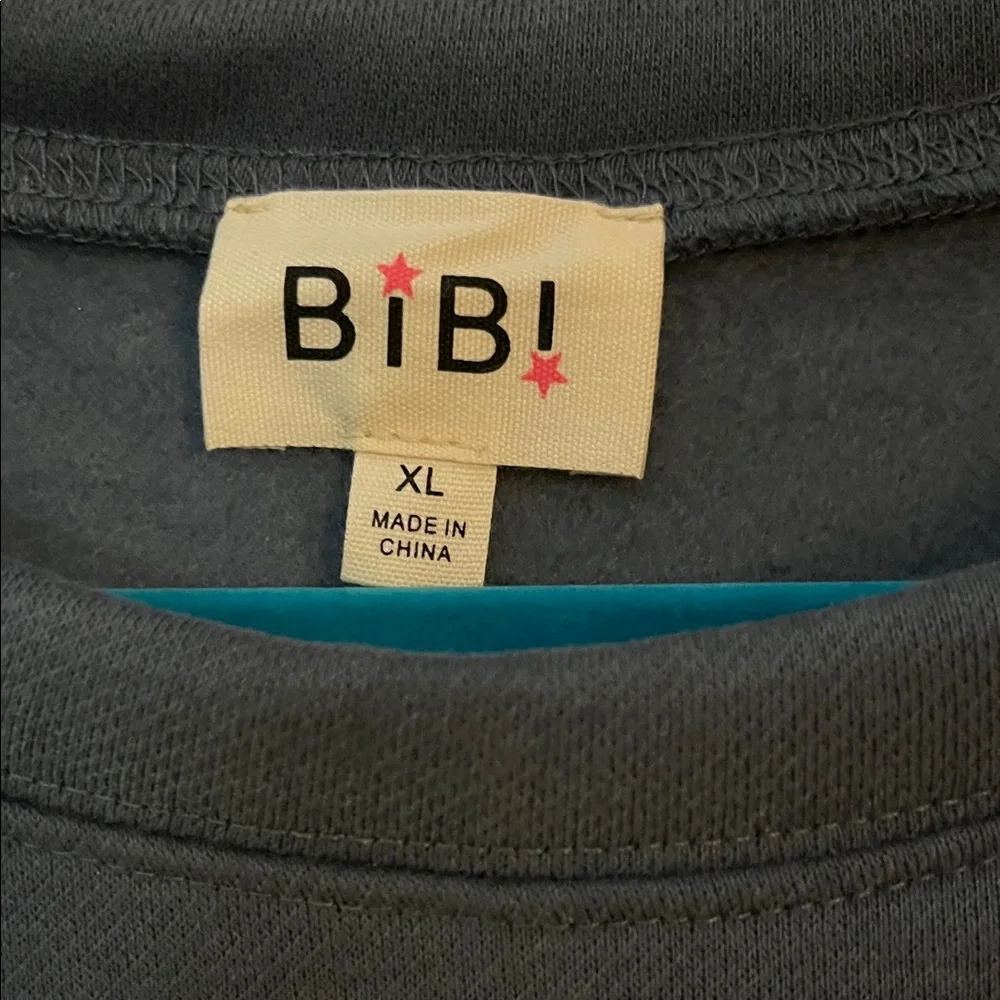 BiBi Marine Blue Chenille Love Crew Neck Sweatshirt  w/Seam Detail & Front Slits - Picture 5 of 10